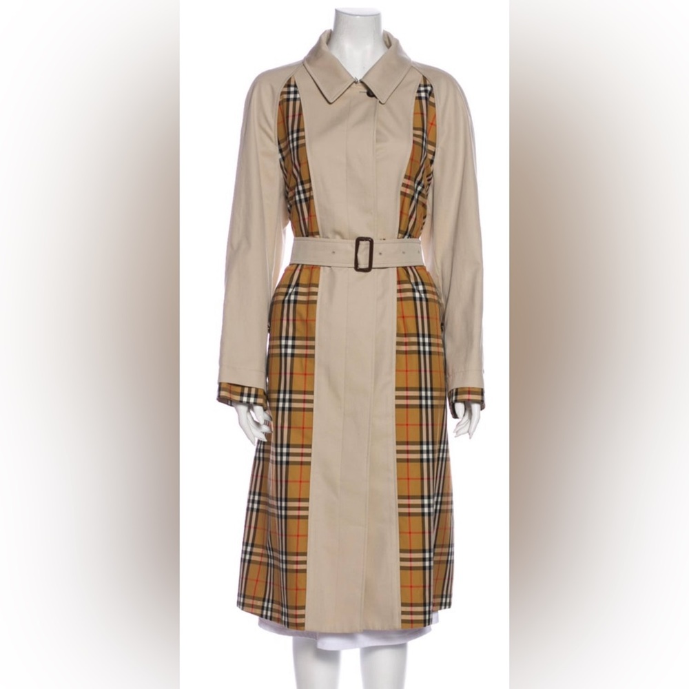 Burberry Beige Plaid Trench Coat
